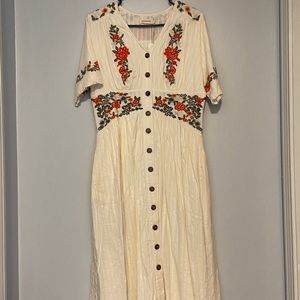 Embroidered Floral Boho Prairie Dress